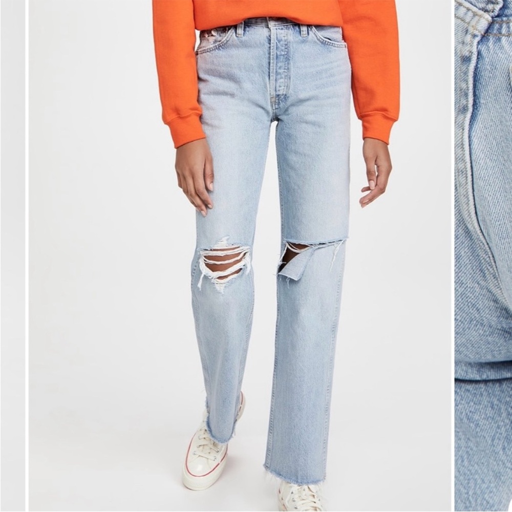 RE/DONE Originals 90s High Rise Loose in Breezy Indigo With Rips Size 24